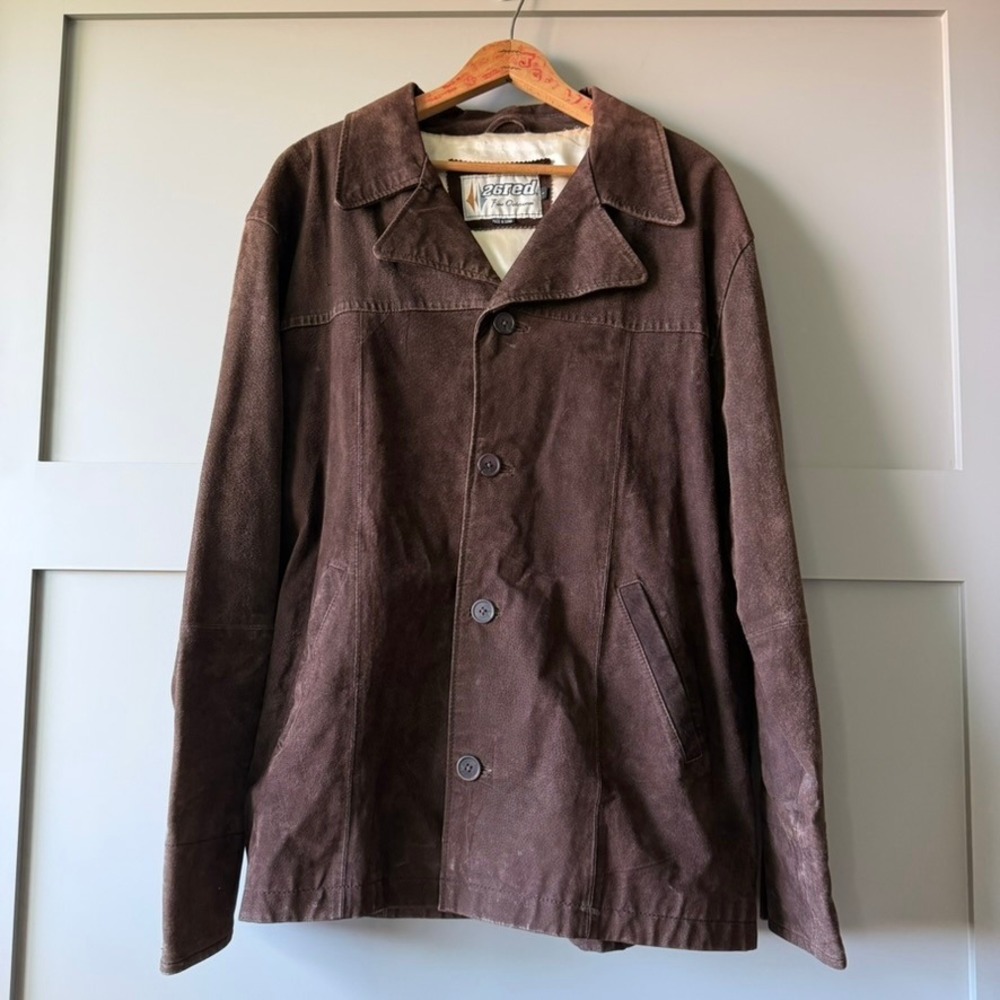 Vintage 26 Red Suede Leather Jacket Mens L Brown Button Coat 90s Distressed FLAW